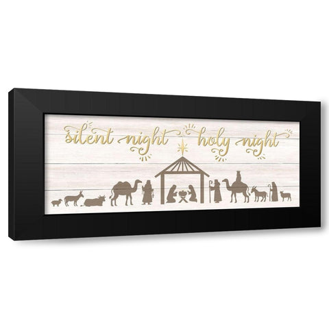Silent Night Nativity Black Modern Wood Framed Art Print with Double Matting by CAD Designs