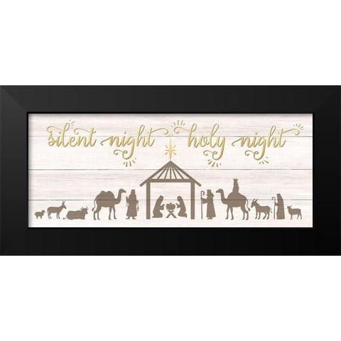 Silent Night Nativity Black Modern Wood Framed Art Print by CAD Designs