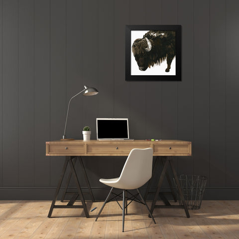 Bison Bull Black Modern Wood Framed Art Print by Nan