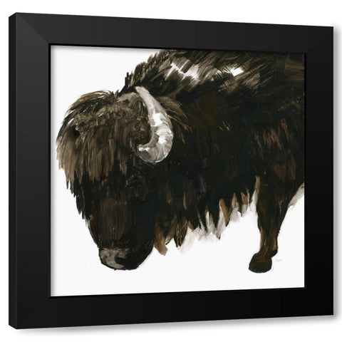 Bison Bull Black Modern Wood Framed Art Print with Double Matting by Nan