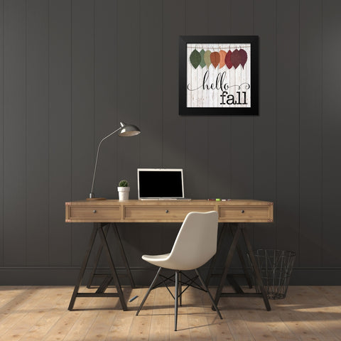 Hello Fall Black Modern Wood Framed Art Print by CAD Designs