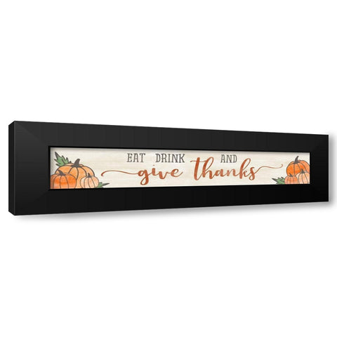 Eat Drink Thanks Black Modern Wood Framed Art Print by CAD Designs