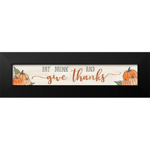 Eat Drink Thanks Black Modern Wood Framed Art Print by CAD Designs