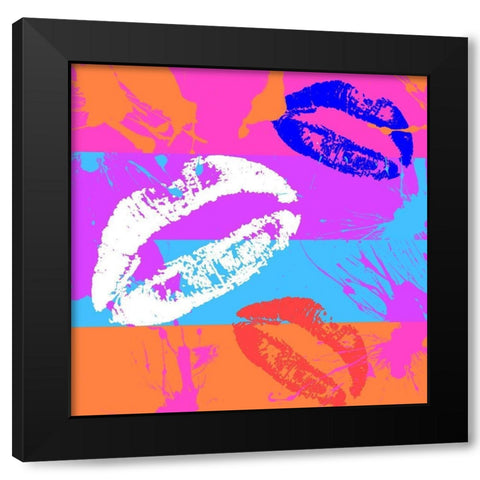 Kiss Black Modern Wood Framed Art Print by Santiago, Daniela