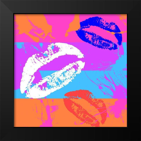 Kiss Black Modern Wood Framed Art Print by Santiago, Daniela