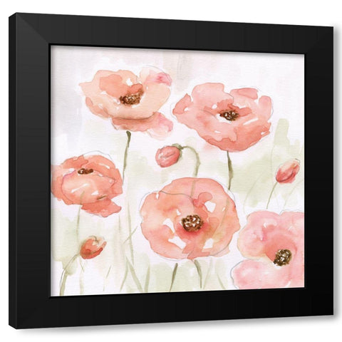 Spring Poppies I Black Modern Wood Framed Art Print with Double Matting by Nan
