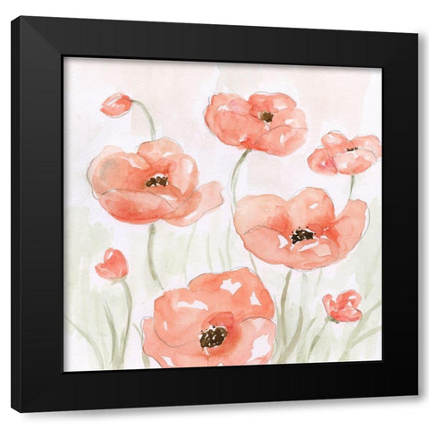 Spring Poppies II Black Modern Wood Framed Art Print with Double Matting by Nan