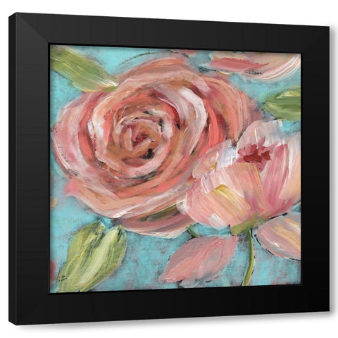 Blushing Coral Beauties Black Modern Wood Framed Art Print with Double Matting by Nan