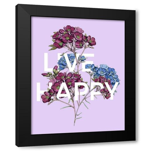 Live Happy Black Modern Wood Framed Art Print by Donovan, Kelly