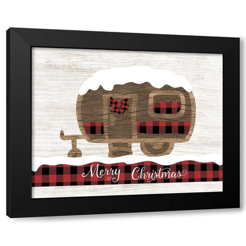 Christmas Camper Black Modern Wood Framed Art Print with Double Matting by CAD Designs