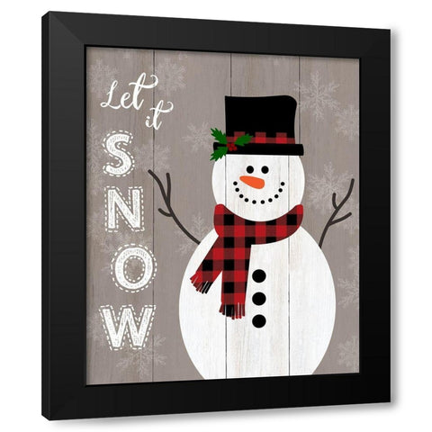 Let it Snow Snowman Black Modern Wood Framed Art Print with Double Matting by CAD Designs
