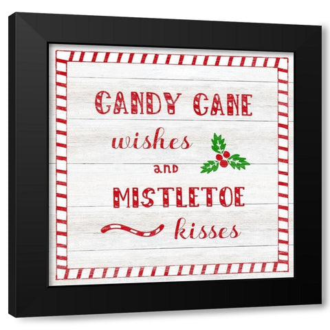 Candy Cane Wishes Black Modern Wood Framed Art Print by CAD Designs