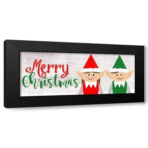 Christmas Elf Couple Black Modern Wood Framed Art Print by CAD Designs