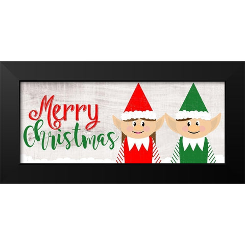 Christmas Elf Couple Black Modern Wood Framed Art Print by CAD Designs