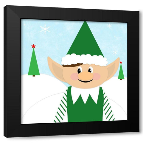 Christmas Elf Black Modern Wood Framed Art Print by CAD Designs