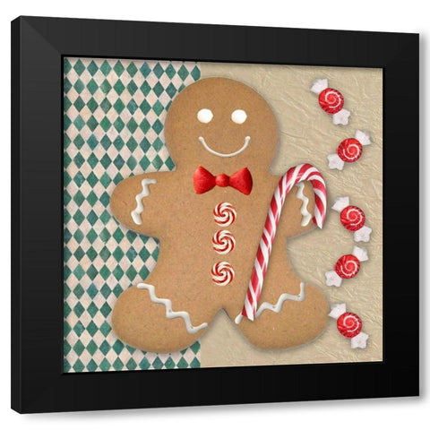 Gingerbread Man Black Modern Wood Framed Art Print with Double Matting by Santiago, Daniela