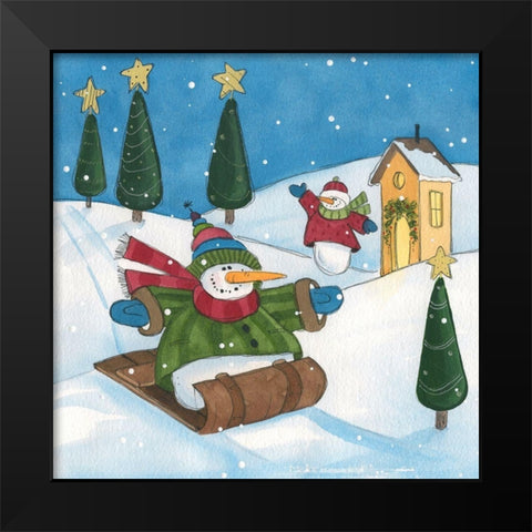 Snowman Fun II Black Modern Wood Framed Art Print by Robinson, Carol