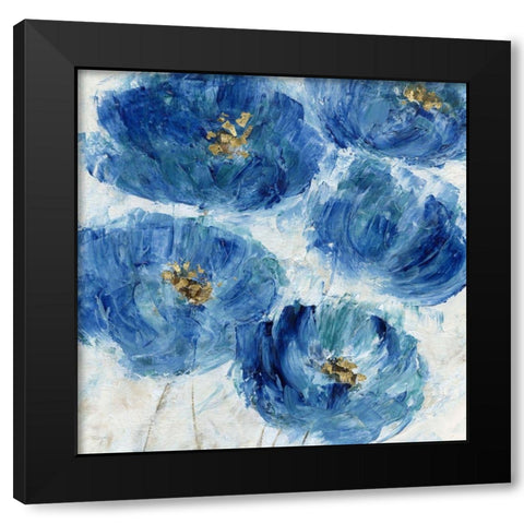 Blue Floral Fleck Black Modern Wood Framed Art Print with Double Matting by Craven, Katrina