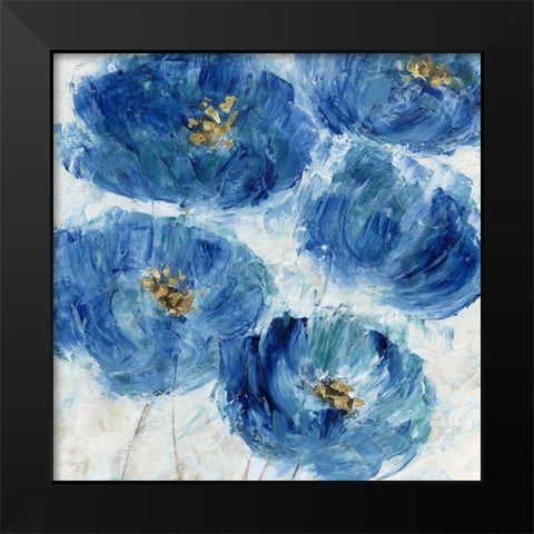 Blue Floral Fleck Black Modern Wood Framed Art Print by Craven, Katrina