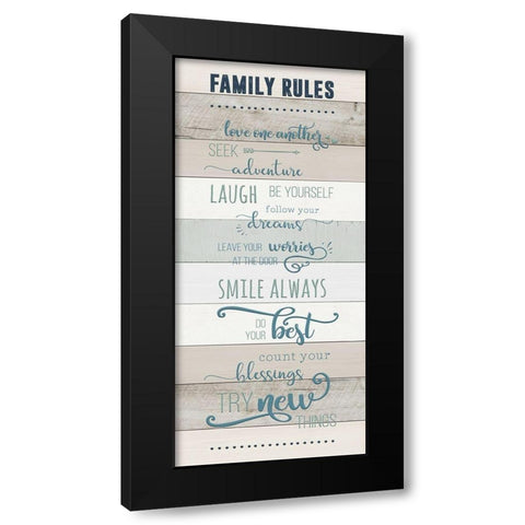 Family Rules Black Modern Wood Framed Art Print by CAD Designs