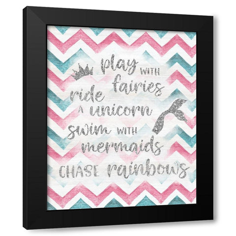 Fairies Unicorns Mermaids Black Modern Wood Framed Art Print by Carpentieri, Natalie