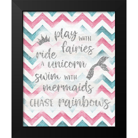 Fairies Unicorns Mermaids Black Modern Wood Framed Art Print by Carpentieri, Natalie