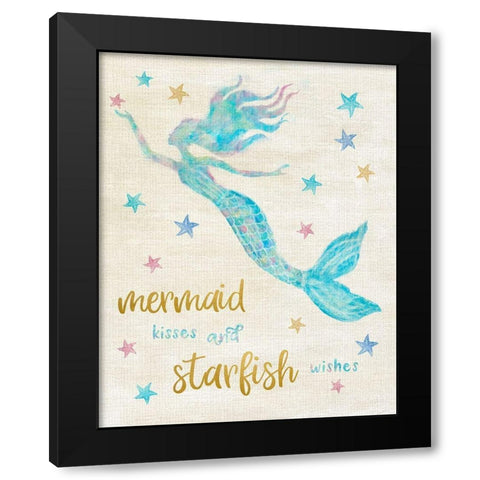 Mermaid Kisses Black Modern Wood Framed Art Print by Carpentieri, Natalie