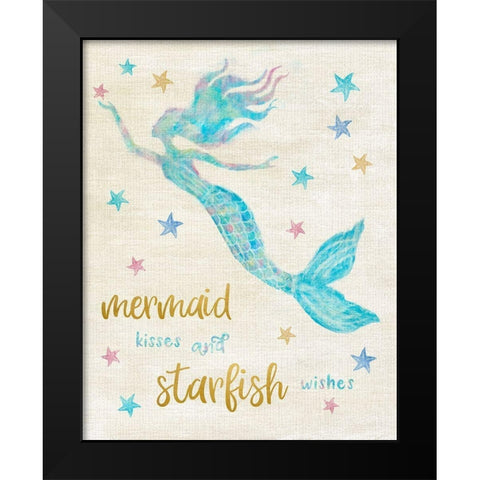 Mermaid Kisses Black Modern Wood Framed Art Print by Carpentieri, Natalie