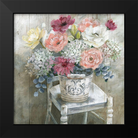 Quaint Cottage Bouquet Black Modern Wood Framed Art Print by Nan