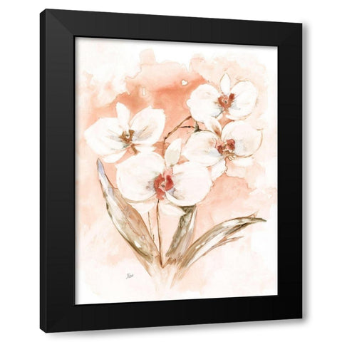 White and Coral Orchid I Black Modern Wood Framed Art Print by Nan