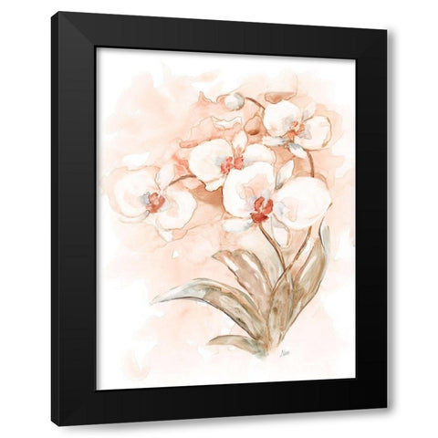 White and Coral Orchid II Black Modern Wood Framed Art Print by Nan