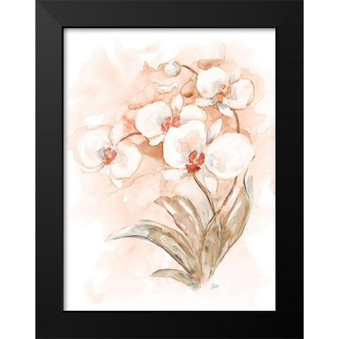 White and Coral Orchid II Black Modern Wood Framed Art Print by Nan