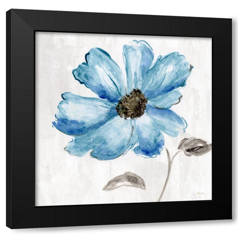 Blue Floral Black Modern Wood Framed Art Print with Double Matting by Craven, Katrina
