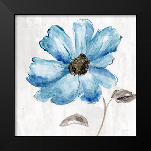 Blue Floral Black Modern Wood Framed Art Print by Craven, Katrina