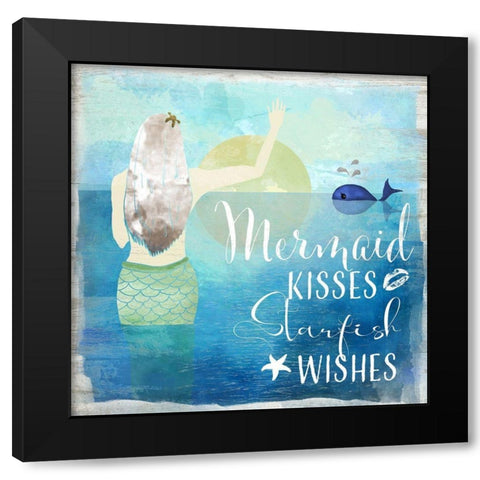 Mermaid Kisses Black Modern Wood Framed Art Print with Double Matting by Santiago, Daniela