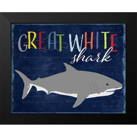 Great White Shark Black Modern Wood Framed Art Print by Santiago, Daniela