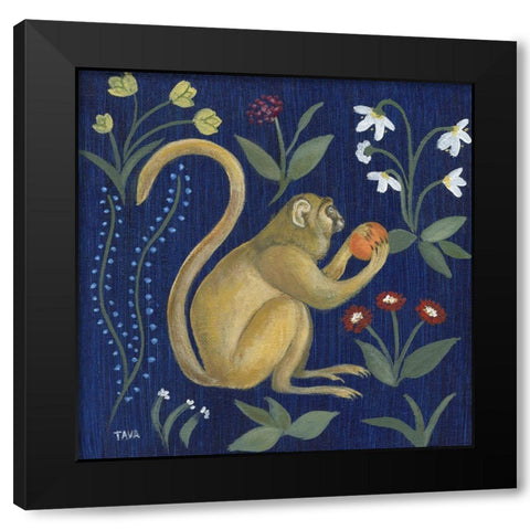 Venezia Garden Monkey I Black Modern Wood Framed Art Print by Tava Studios