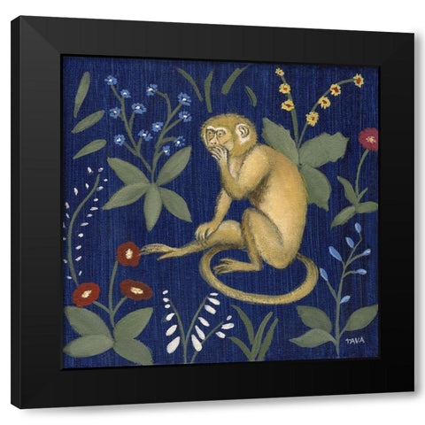 Venezia Garden Monkey III Black Modern Wood Framed Art Print with Double Matting by Tava Studios