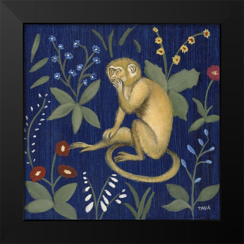 Venezia Garden Monkey III Black Modern Wood Framed Art Print by Tava Studios