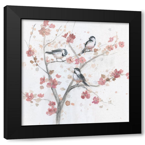 Chickadees In Spring I Black Modern Wood Framed Art Print with Double Matting by Nan