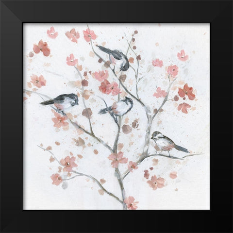 Chickadees In Spring II Black Modern Wood Framed Art Print by Nan