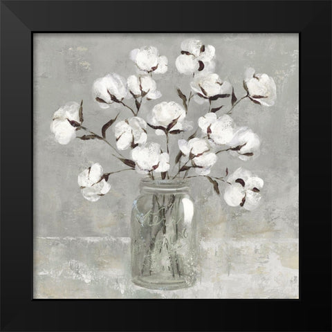 Cotton Bouquet Black Modern Wood Framed Art Print by Robinson, Carol