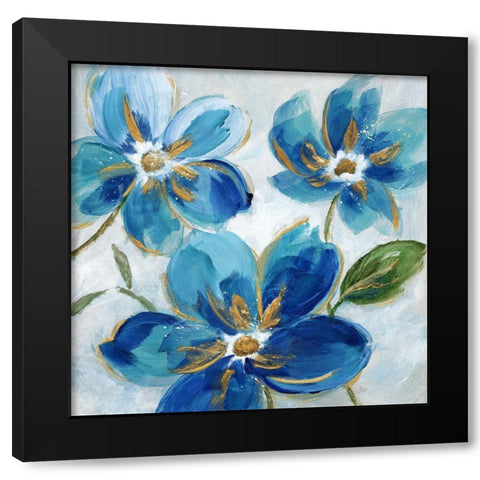 Flowering Blues I Black Modern Wood Framed Art Print with Double Matting by Nan