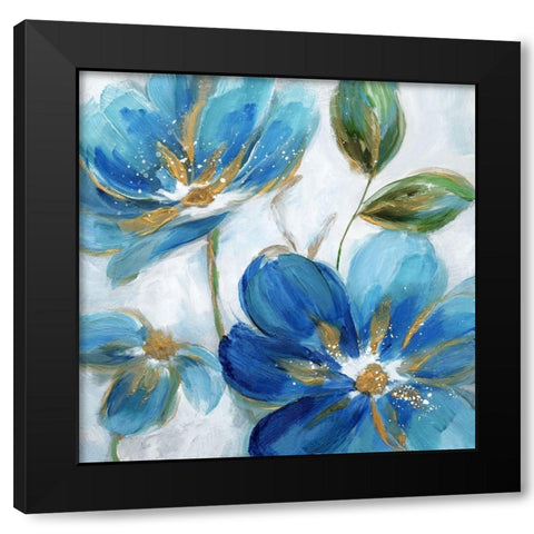 Flowering Blues II Black Modern Wood Framed Art Print with Double Matting by Nan