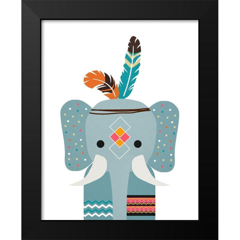 Boho Elephant Black Modern Wood Framed Art Print by Santiago, Daniela