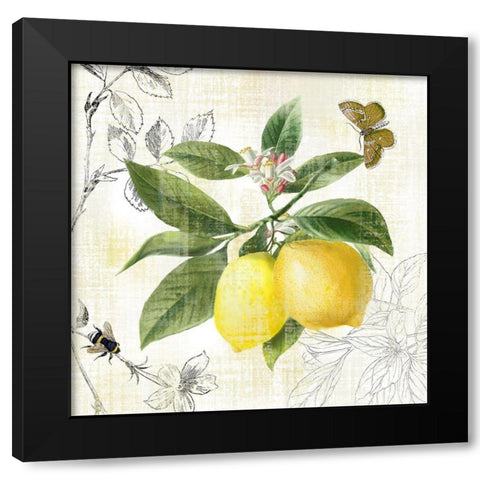 Linen Lemons I Black Modern Wood Framed Art Print with Double Matting by Nan