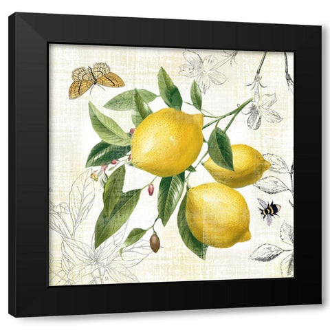 Linen Lemons II Black Modern Wood Framed Art Print with Double Matting by Nan