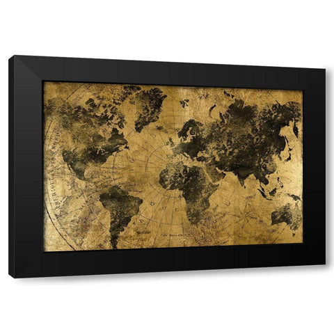 Golden Atlas Black Modern Wood Framed Art Print by CAD Designs