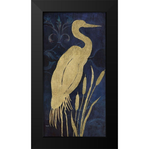 Egret On Indigo I Black Modern Wood Framed Art Print by Tava Studios