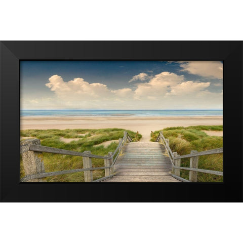 Welcome Beach Black Modern Wood Framed Art Print by Calascibetta, Mike